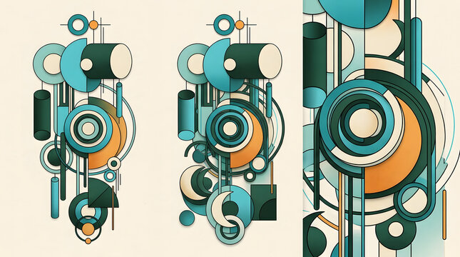 Abstract Retro Geometric Art Composition with Circles and Teal Shapes
