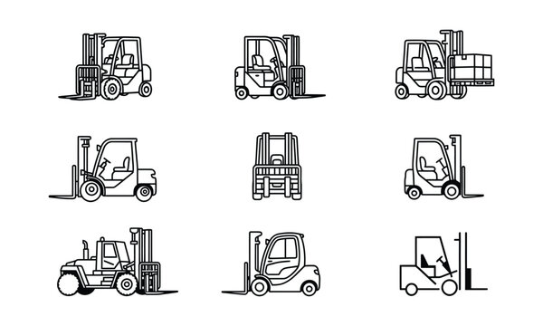 Forklift Outline Vector Icon Pack for Warehouse Logistics and Material Handling