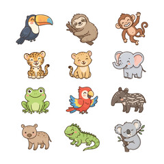 Fototapeta premium Colorful cartoon jungle animals collection.