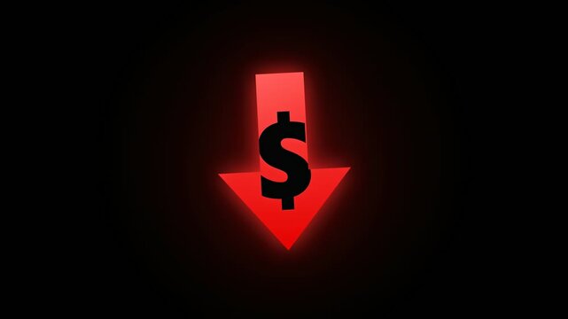 Red Downward Arrow with Dollar Sign Representing Financial Recession