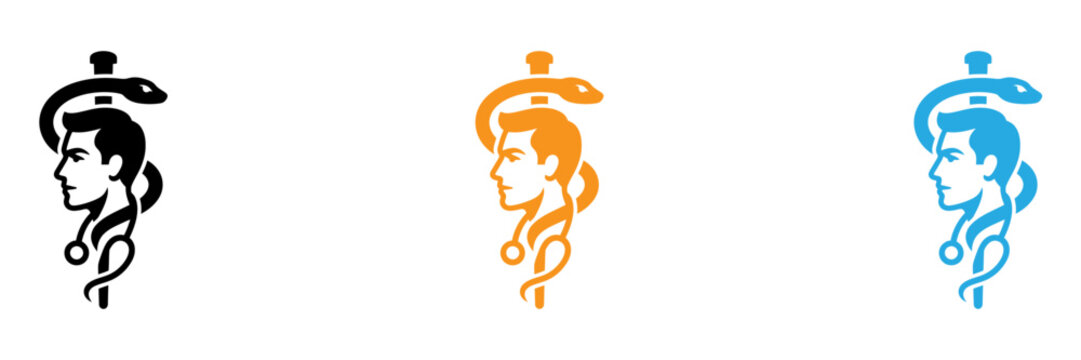 Three stylized human silhouette icons in different colors