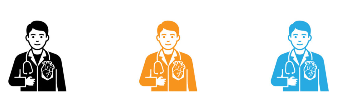 Three cheerful doctors with stethoscopes around necks in a row