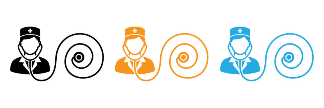 Colorful medical icons with stethoscope and pills