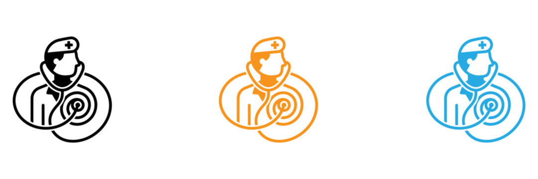 Three stylized medical professional icons with different colors