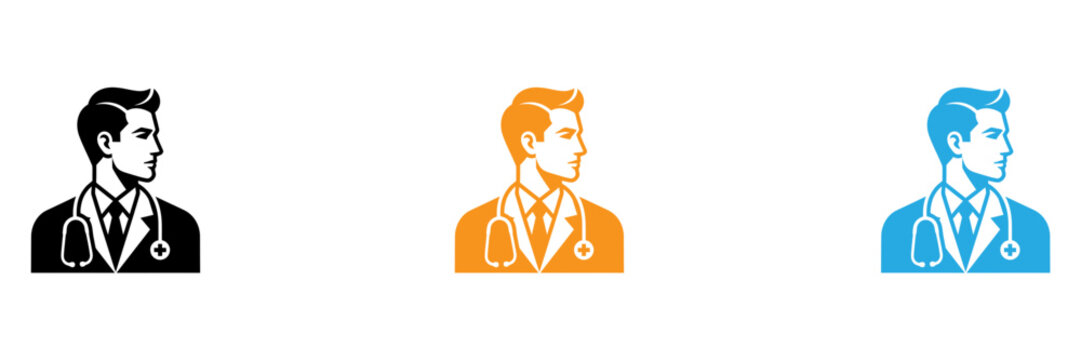 Three professional doctor icons in different colors