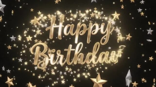 Happy birthday gold script with moving stars