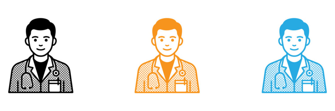 Three happy doctors with stethoscopes standing side by side