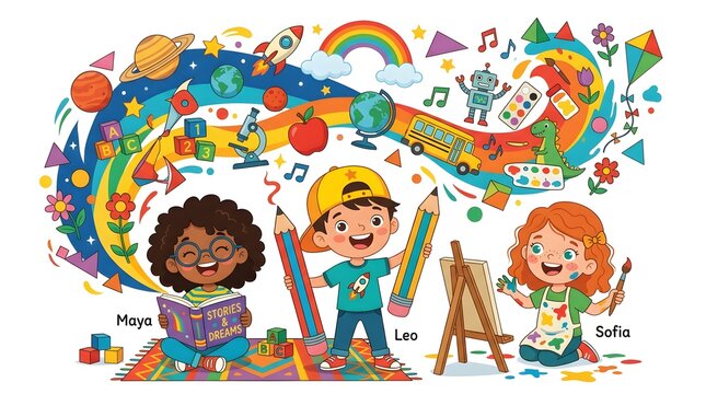 Happy diverse children painting together with vibrant colors in a creative classroom setting for a fun back to school art project