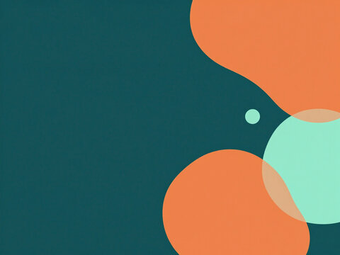 A flat vector graphic background featuring a deep teal blue base. On the right side of the frame