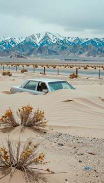 A car buried in the sand