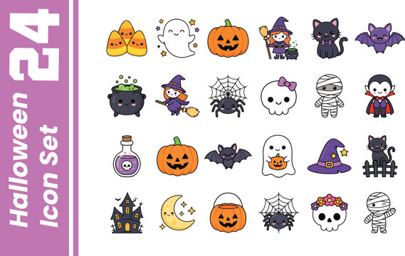  Halloween set of funny cartoon animals