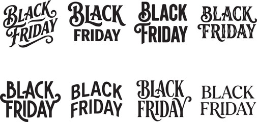 Obraz premium Stylish Black Friday Typography Lettering Sales Text Vector Set