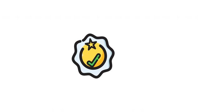 Yellow circle green check mark golden star scalloped edge badge suitable for businesses, websites, applications, certification, awards, and branding.