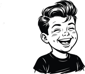 Collection of spring flowBlack and white ink vector illustration of a happya