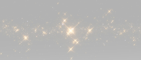 Golden sparkle wave with bright star flares, glowing glitter particles and scattered magic dust © Hachapuri