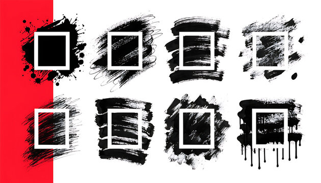 Black and White Window Frame Patterns Isolated on White