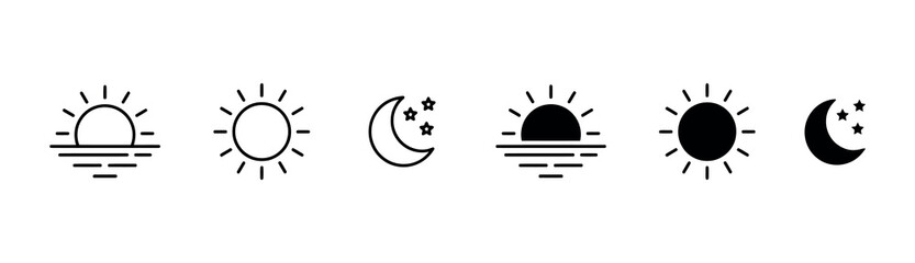 Weather Icons Set Featuring Sun Moon And Horizon Line Flat Silhouette © MOHAMMAD