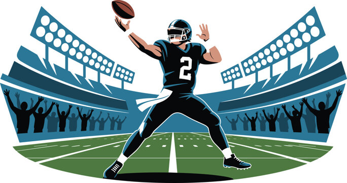 American football quarterback throwing a ball in a stadium