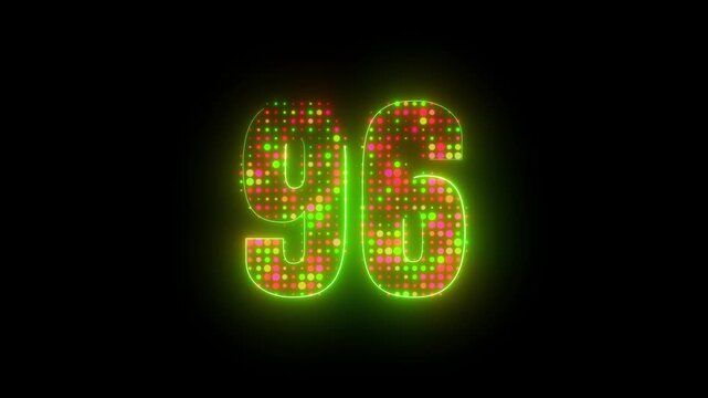 Futuristic display number 96 with glowing particle texture and depth