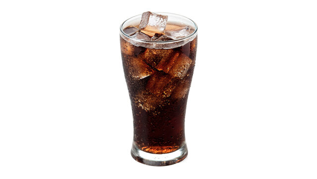 Glass of cold refreshing cola soda drink with ice cubes beverage sweet isolated on transparent background