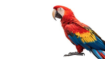 Vibrant scarlet macaw parrot colorful tropical jungle bird wildlife feather animal isolated on transparent background © Hanna