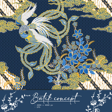 Batik Phoenix and Floral Intricate Background
