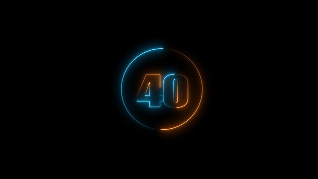 Neon number forty, Glowing Neon number 40 on black background.