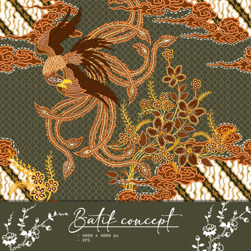 Batik Phoenix and Floral Intricate Background
