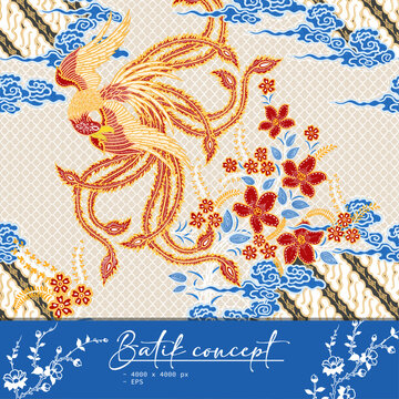 Batik Phoenix and Floral Intricate Background