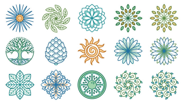 Nature and mandala logo design elements.
