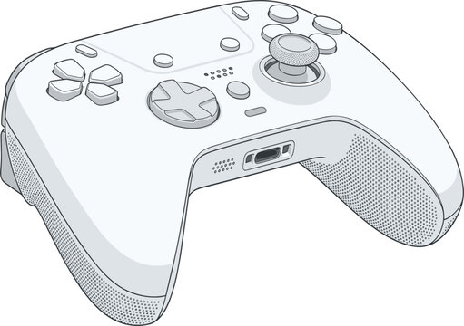 Detailed vector illustration of a modern white video game controller with textured grips shown angled
