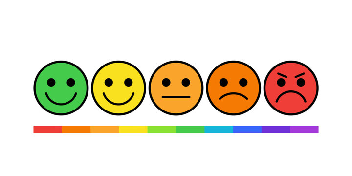 Emoji feedback scale from happy to angry with color bar