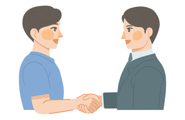 Fototapeta premium 笑顔で握手をする男性顧客と男性会社員のイラスト
