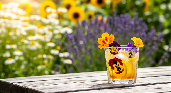 Purple flowers blooming over calm water with ripples and reflection