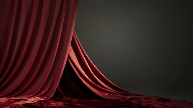 Crimson velvet drapes with folds a dramatic stage curtain composition