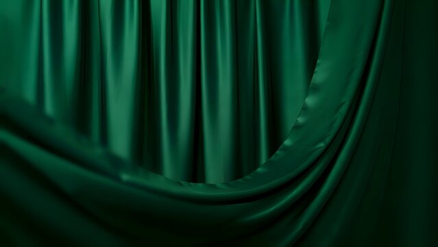 Dark green draped fabric a 3d rendering with soft folds and shadows