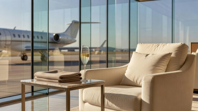 Luxury lounge with view of private jet