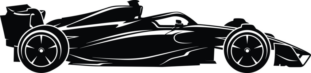 Obraz premium Black Silhouette Formula One Race Car Vector Illustration for Motorsport Design
