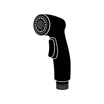 Black silhouette of a handheld bidet shower sprayer on white background