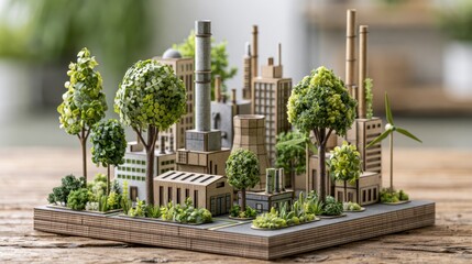 Fototapeta premium Model of a mini industrial city with eco-friendly trees