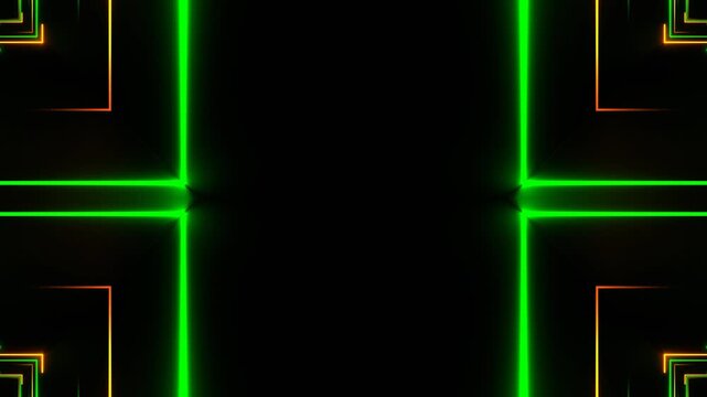Green and Orange Seamless Neon Squares Kaleidoscope Background VJ Loop in 4K