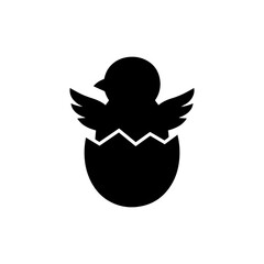 Simple black silhouette of a small chick hatching from an eggshell, isolated on a white background, for easter and spring © MST RAMIJA