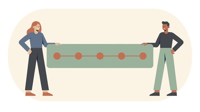 Professional Business Presentation Team Holding Timeline Illustration
