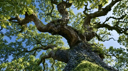Fototapeta premium large green tree against a blue sky background