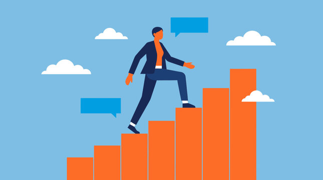 Business Professional Climbing Corporate Career Growth Bar Graph Steps