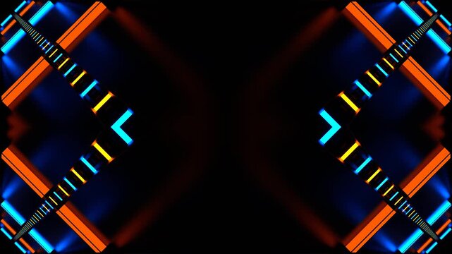 Orange and Blue Pulsing Neon Lamp Kaleidoscope Background VJ Loop in 4K