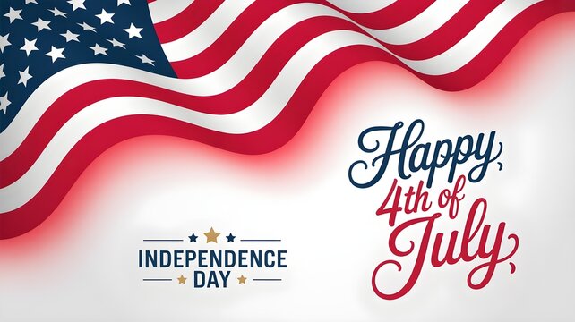 Happy fourth of july greeting card background with a waving american flag and elegant typography design