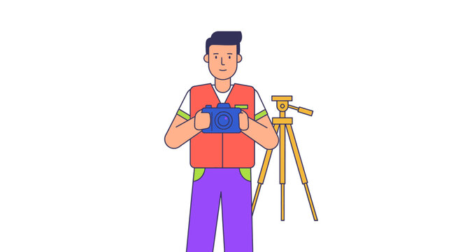 Photographer with Camera and Tripod Vector Flat Illustration