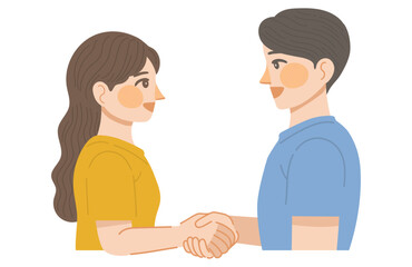 Obraz premium 笑顔で握手をする男性と女性のイラスト