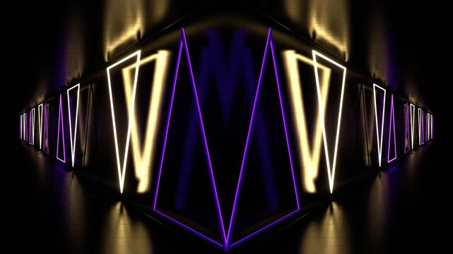 Purple and Yellow Side Neon Strobe Triangles Kaleidoscope Background VJ Loop in 4K